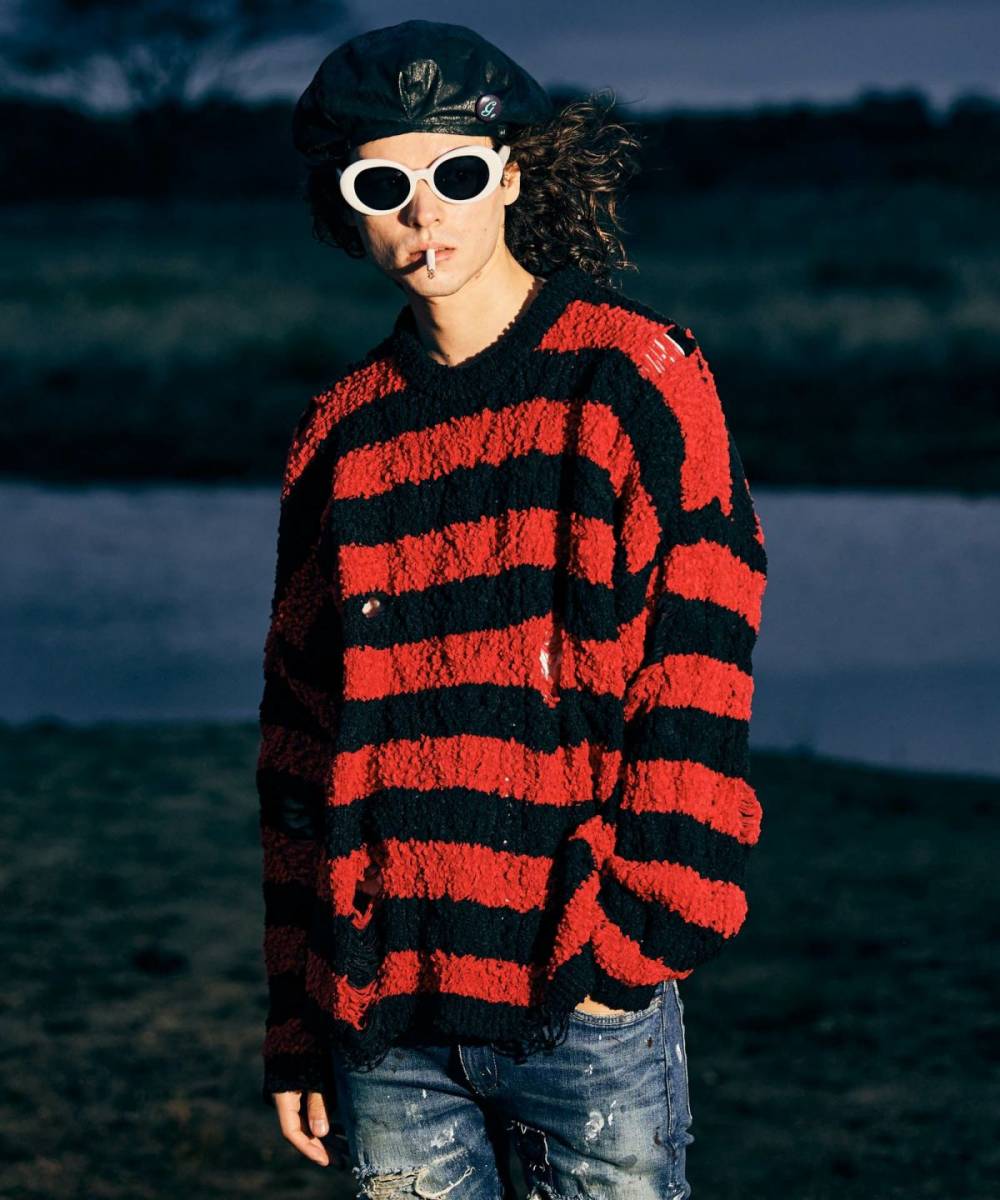 予約商品】glamb(グラム)GB0125/KNT09 : Fluff Border Knit / フラフ 