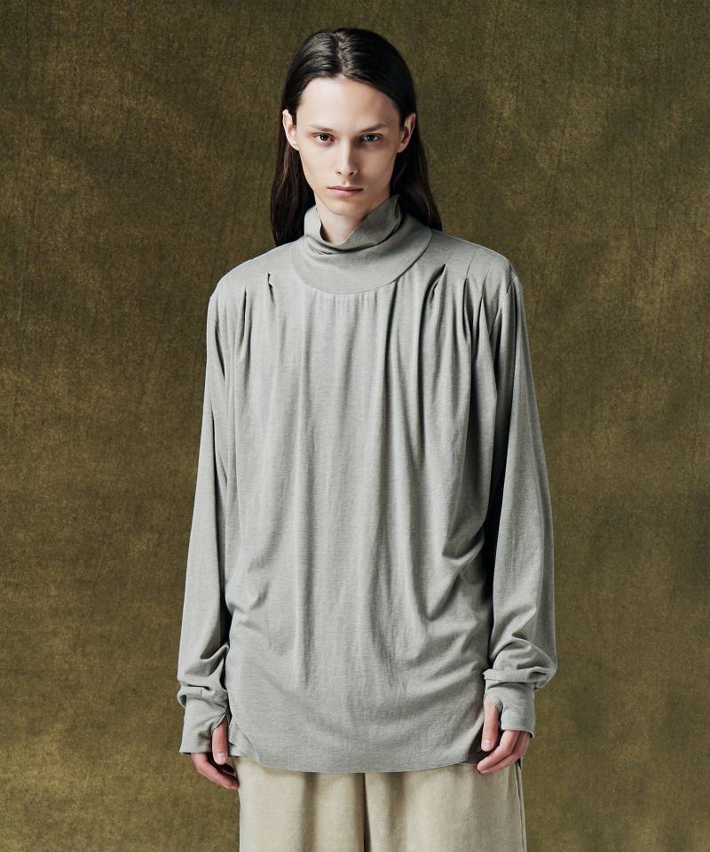 【予約商品】glamb(グラム) Drape Mock Neck Cutsew / ドレープモックネックカットソー - Gray