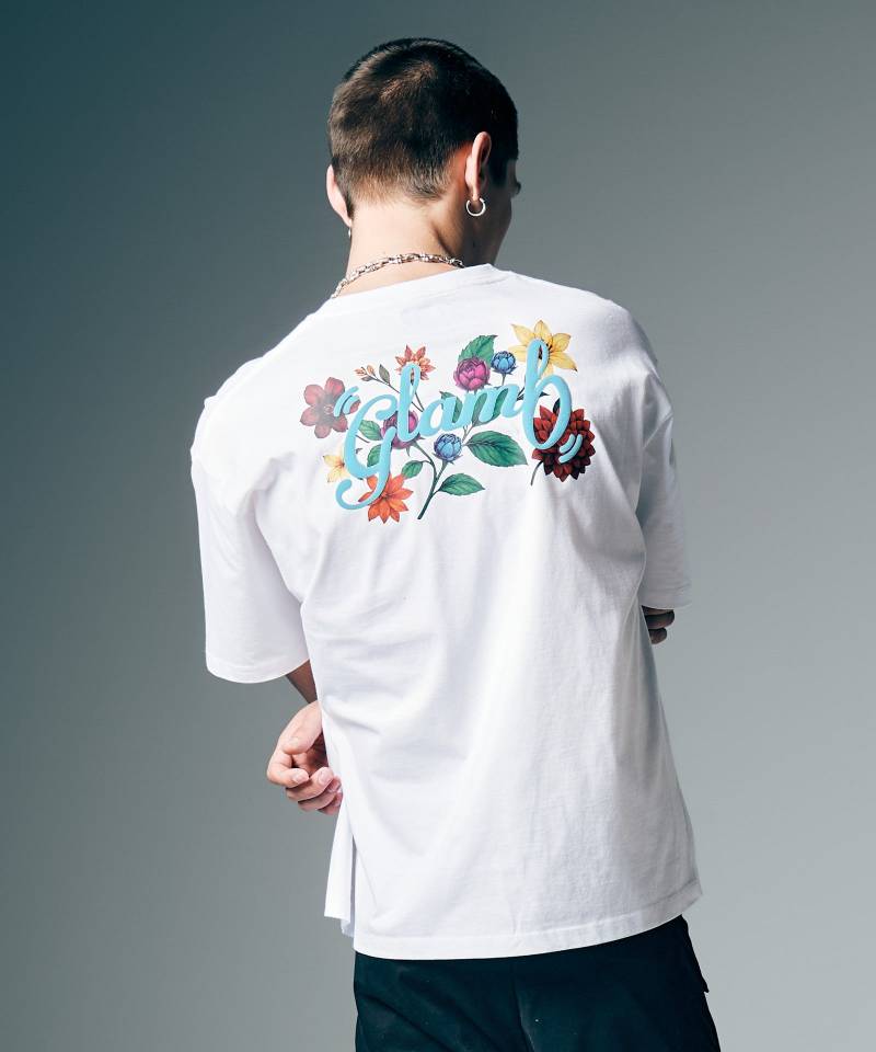 【予約商品】glamb(グラム) Floral Spin Logo T-Shirt / フローラルスピンロゴTシャツ - White