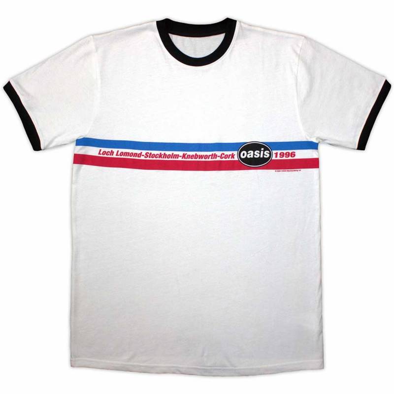 【予約商品】OASIS Unisex Ringer バンドTシャツ: 1996 Tour Horizontal Stripes (White)