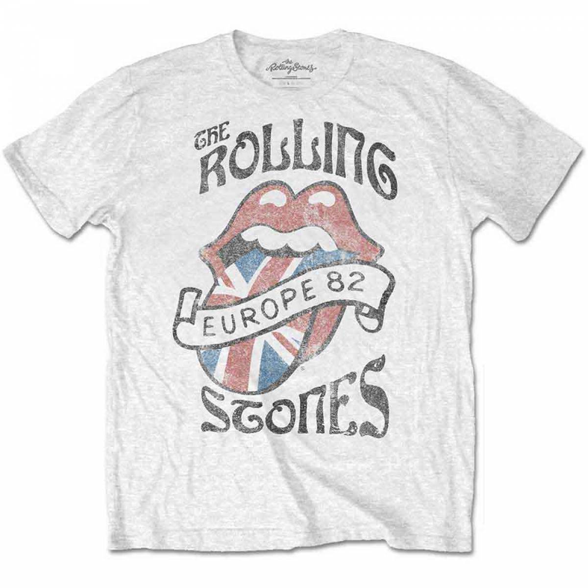 【予約商品】THE ROLLING STONES バンドTシャツ ユニセックス: Europe 82 (White) - WHITE