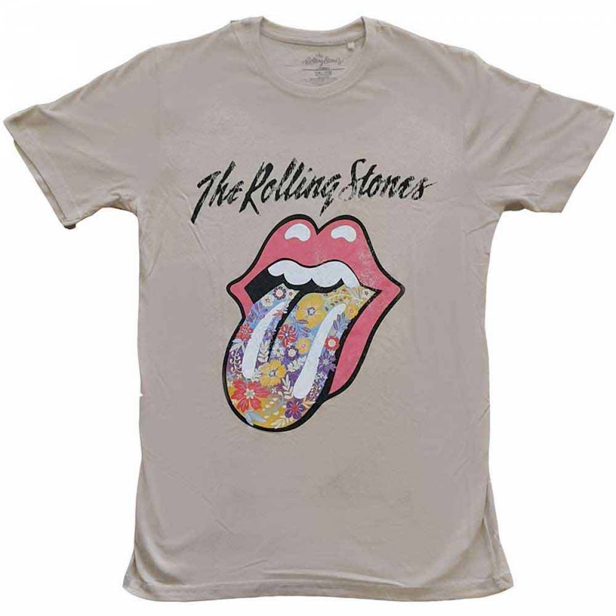 【予約商品】THE ROLLING STONES バンドTシャツ ユニセックス: Flowers Tongue (Sand) - SAND