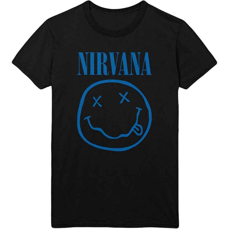 【予約商品】NIRVANA バンドTシャツ ユニセックス: Blue Happy Face (Black)