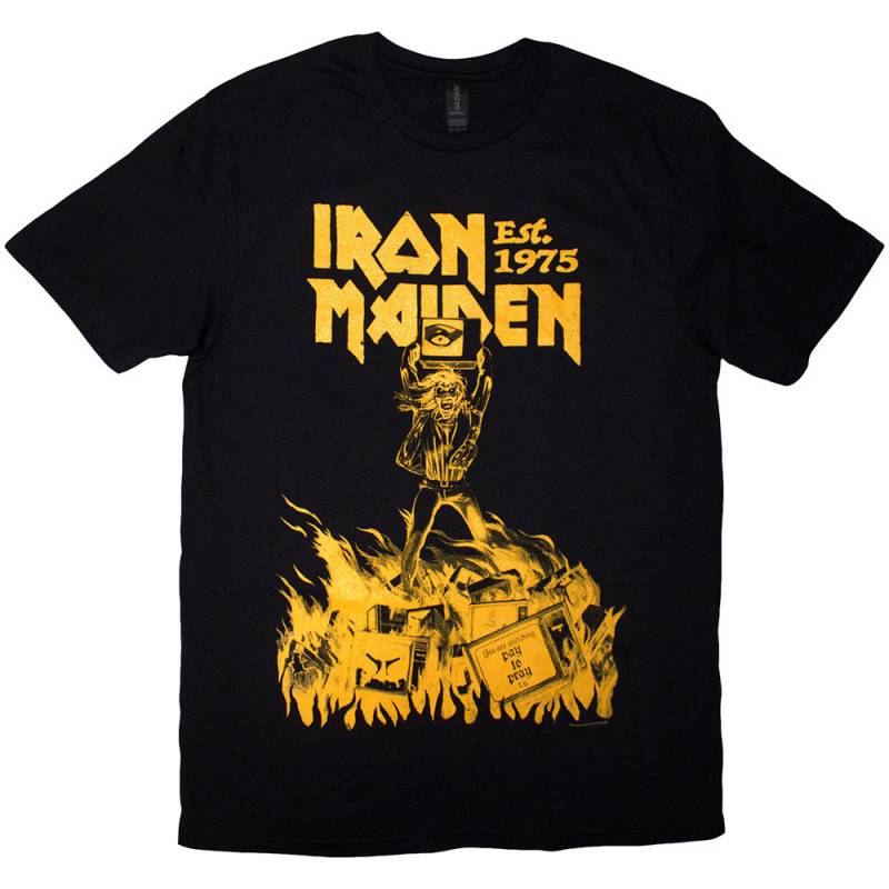 【予約商品】IRON MAIDEN バンドTシャツ ユニセックス: Est. 1975 Holy Smoke Jumbo Yellow (Black)