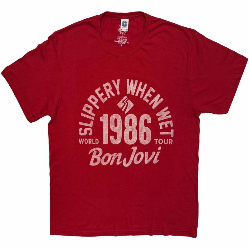 【予約商品】BON JOVI バンドTシャツ ユニセックス: 1986 World Tour (Red)