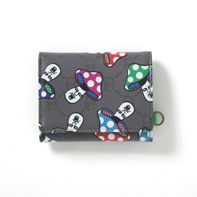 【予約商品】PUNK DRUNKERS (パンク・ドランカーズ) きのこ総柄三つ折り財布 - GRAY