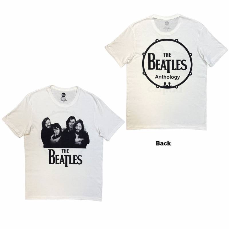 【予約商品】THE BEATLES バンドTシャツ ユニセックス: Group Photo Anthology Drum (White) (Back Print)