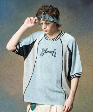 【予約商品】glamb(グラム)GB0225/KNT05 : Football Uniform Knit / フットボールユニフォームニット - Blue