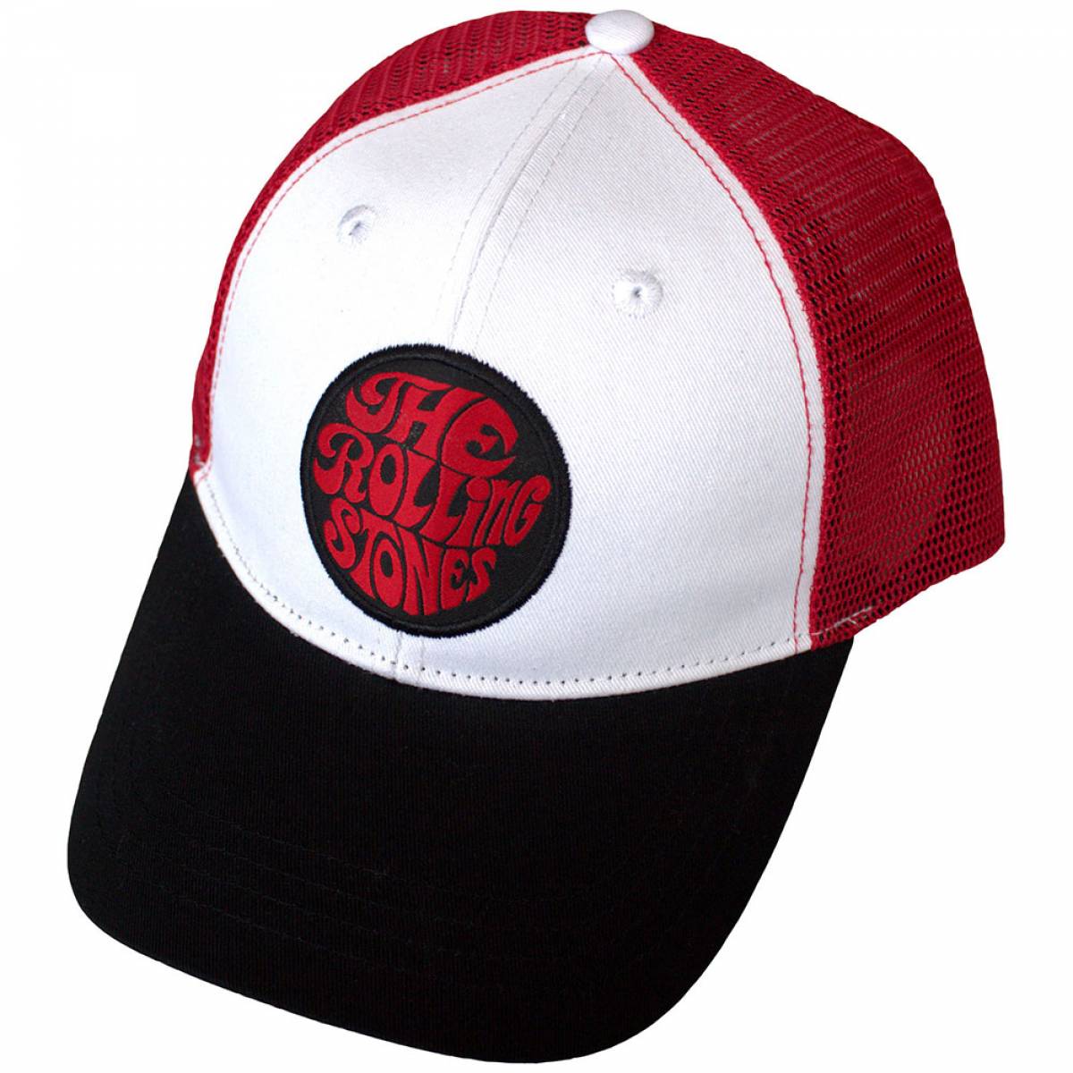 【予約商品】THE ROLLING STONES Unisex Mesh Back Cap: 70s Logo Emblem (Black, Red & White) - BLACK, RED & WHITE