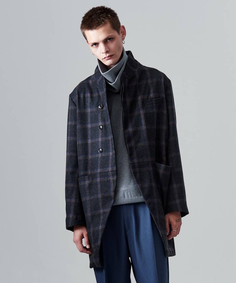【予約商品】glamb(グラム)Blue Noise Stand Collar Coat / ブルーノイズスタンドカラーコート - Gray