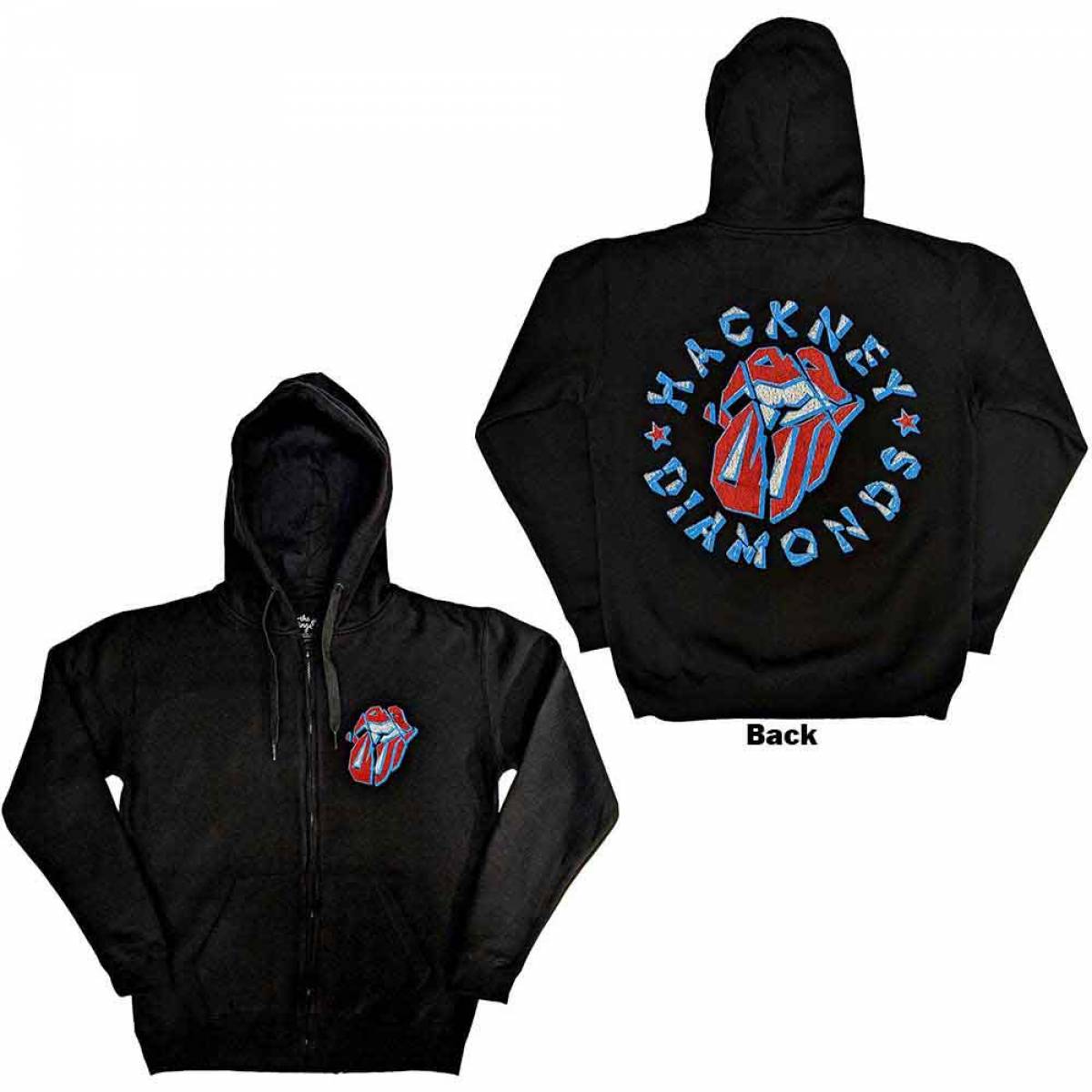 【予約商品】THE ROLLING STONES Unisex Zipped Hoodie: Hackney Diamonds Stars (Black) (Back Print) - BLACK