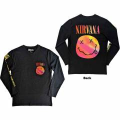 【予約商品】NIRVANA Unisex Long Sleeve バンドTシャツ: Gradient Happy Face (Black) (Back & Sleeve Print)