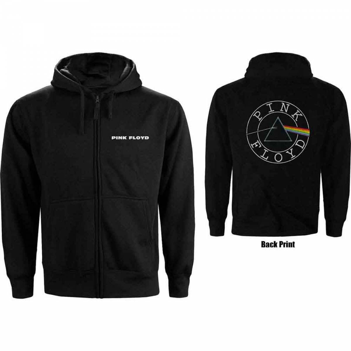 【予約商品】PINK FLOYD Unisex Zipped Hoodie: Circle Logo (Black) (Back Print) - BLACK