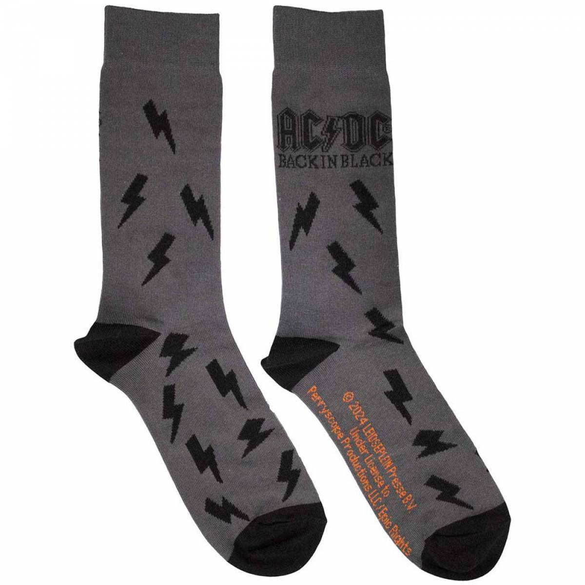 【予約商品】AC/DC Unisex Ankle Socks: Back in Black Bolts (Charcoal Grey) (UK Size 6 - 11) - CHARCOAL GREY