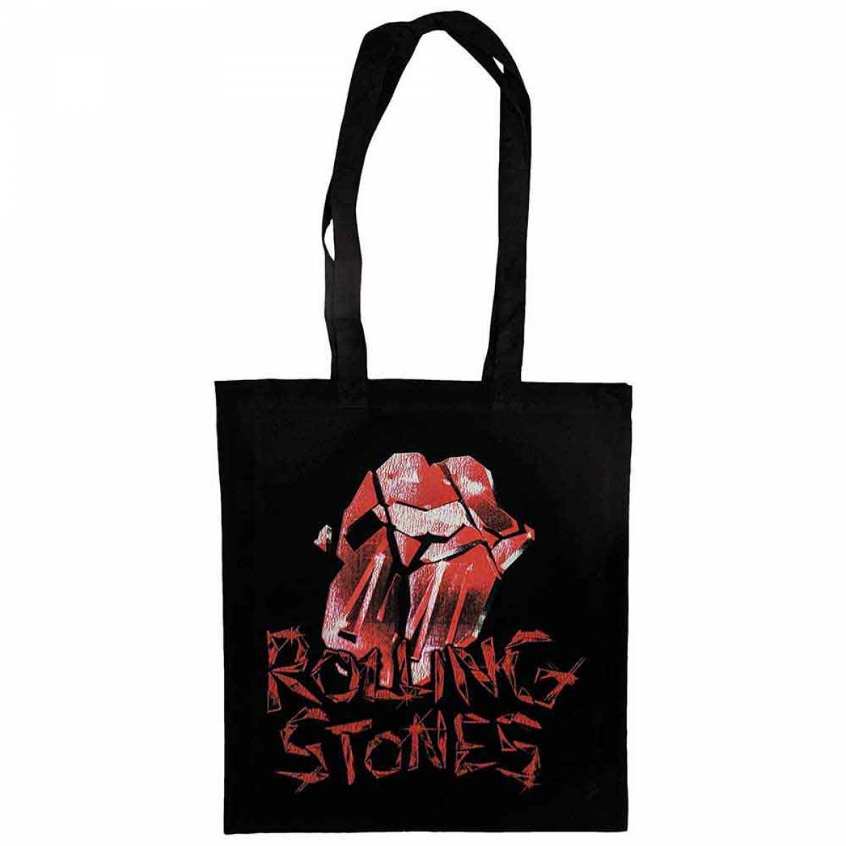 【予約商品】THE ROLLING STONES Cotton Tote Bag: Hackney Diamonds Cracked Glass Tongue (Black) - BLACK