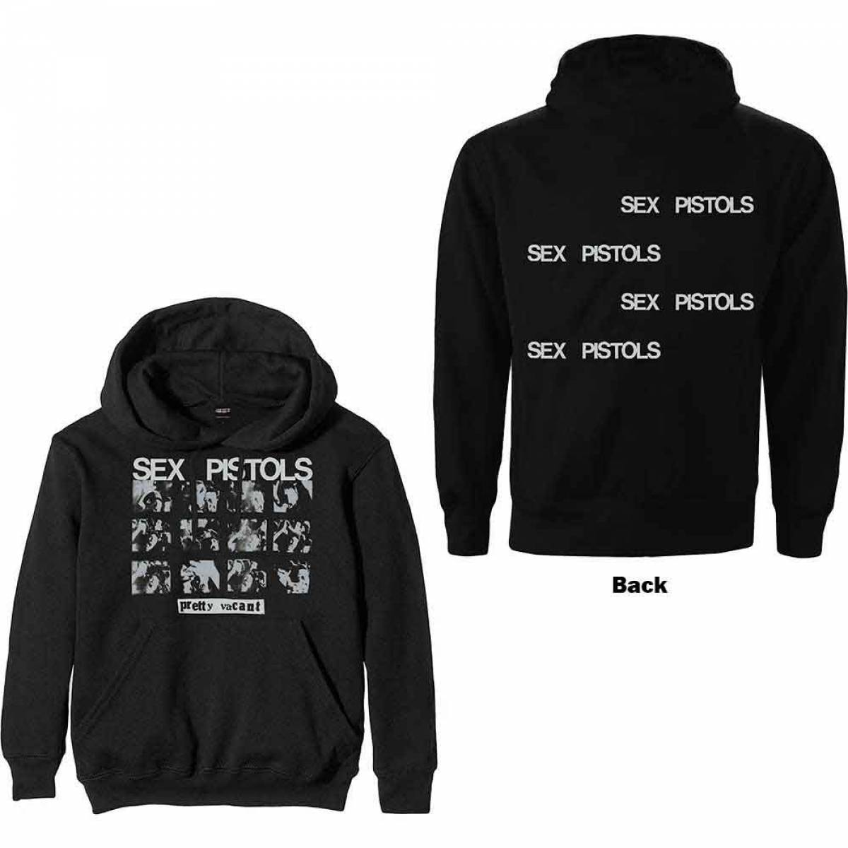 【予約商品】THE SEX PISTOLS Unisex Pullover Hoodie: Pretty Vacant (Black) (Back Print) - BLACK