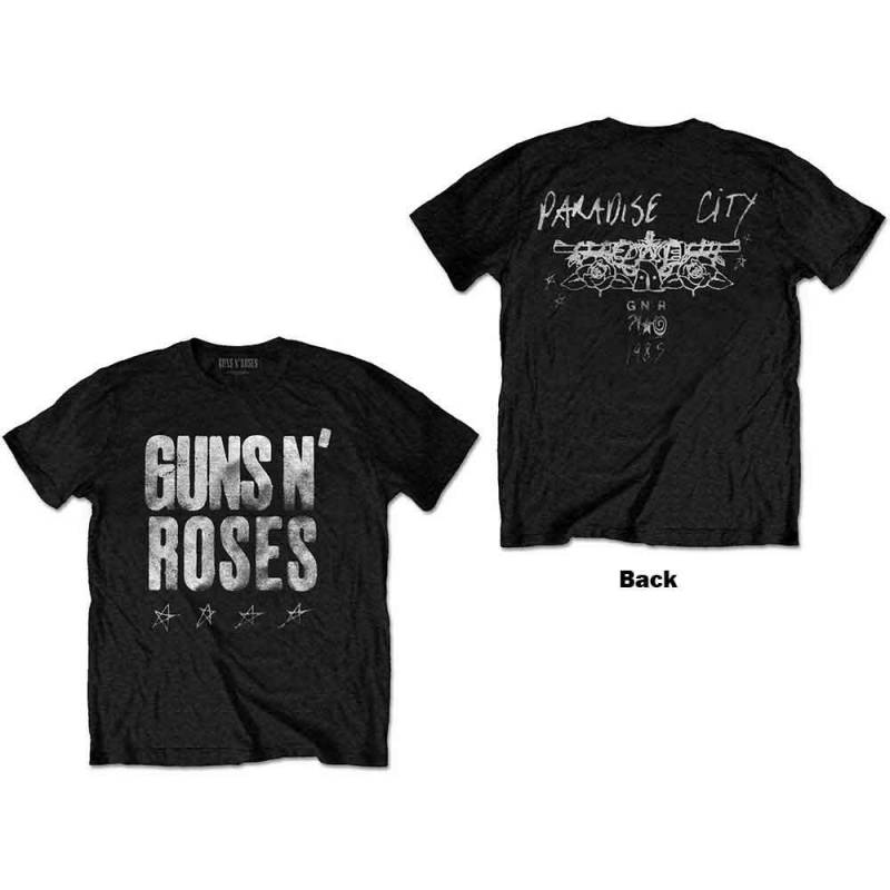 【予約商品】GUNS N' ROSES バンドTシャツ ユニセックス: Paradise City Stars (Black) (Back Print)
