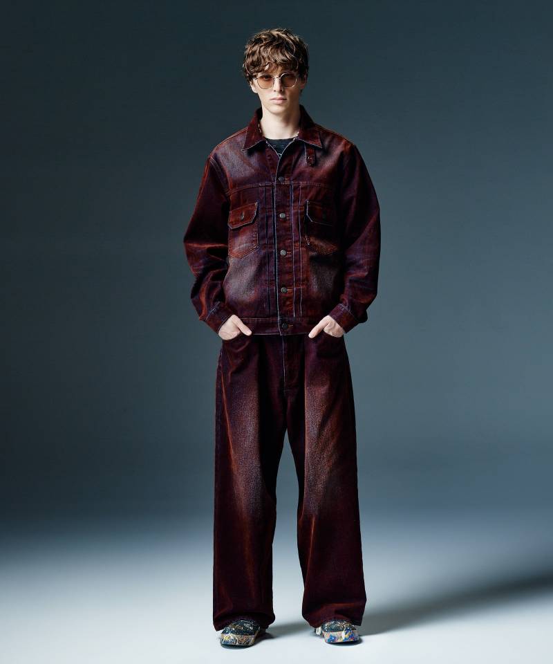 【予約商品】glamb(グラム) Gloss Flockey Denim Set Up / グロスフロッキーデニムセットアップ - Wine