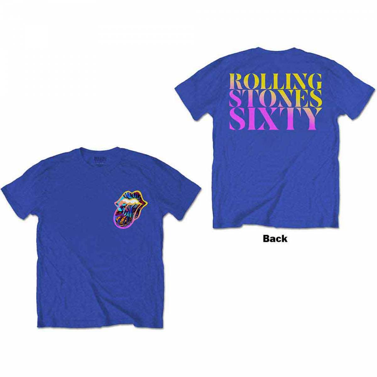 【予約商品】THE ROLLING STONES バンドTシャツ ユニセックス: Sixty Gradient Text (Royal Blue) (Back Print) - ROYAL BLUE