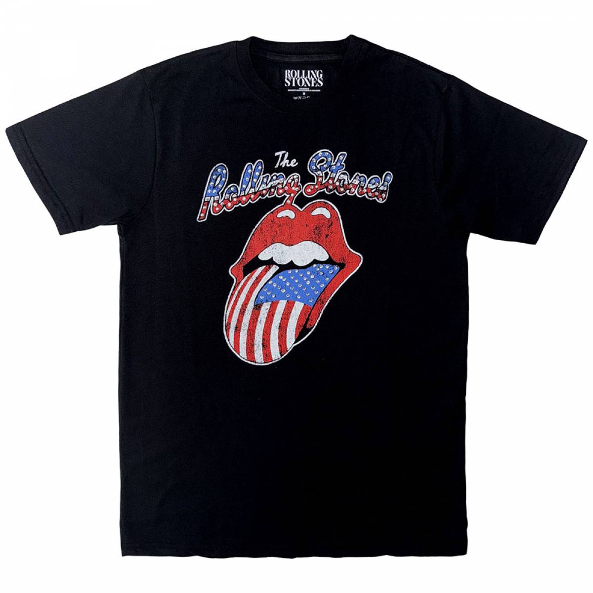 【予約商品】THE ROLLING STONES バンドTシャツ ユニセックス: USA Tongue (Black) (Embellished) - BLACK