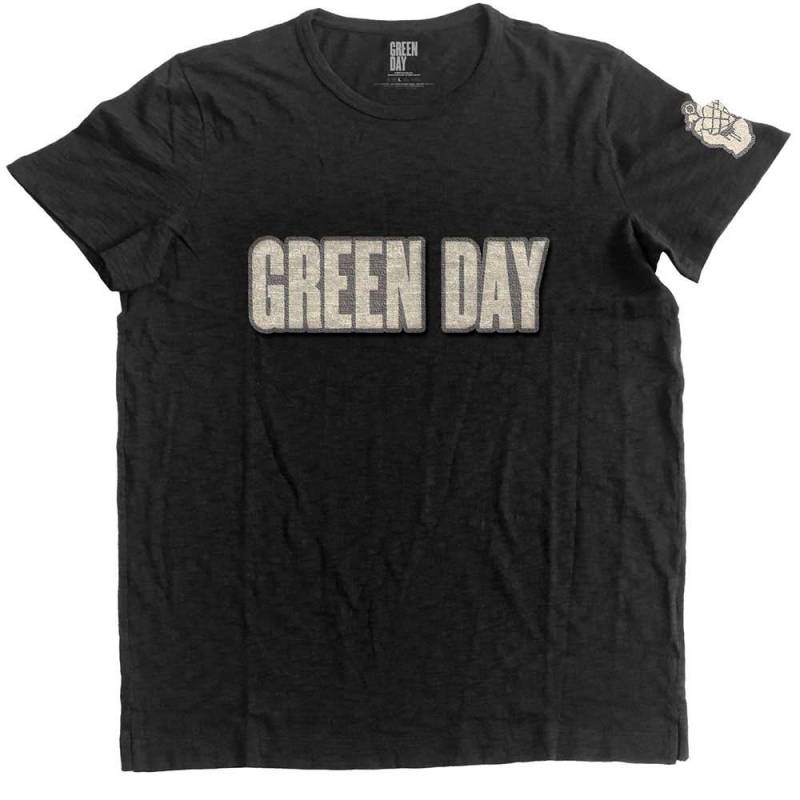 【予約商品】GREEN DAY バンドTシャツ ユニセックス: Logo & Grenade Applique (Black) (Embellished) - BLACK