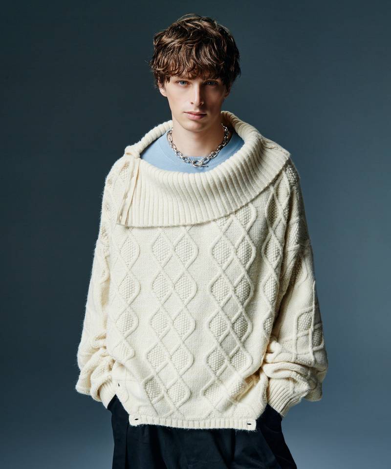 【予約商品】glamb(グラム) Double Head Pullover Knit / ダブルヘッドプルオーバーニット - White