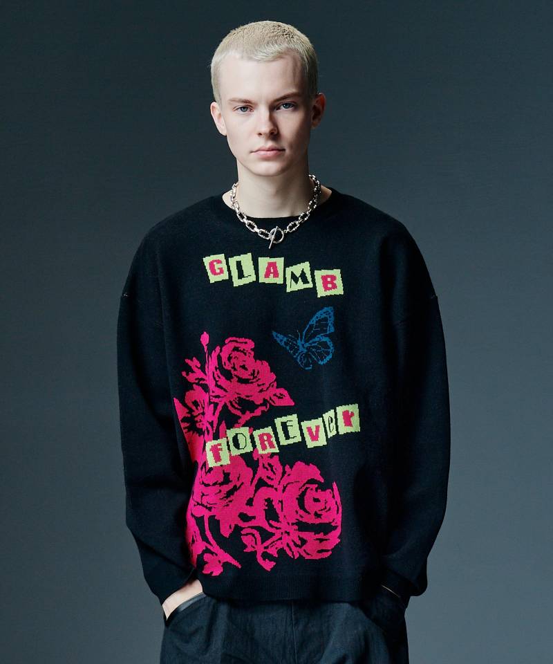 【予約商品】glamb(グラム) Punk Graphic Pullover Knit / パンクグラフィックプルオーバーニット - Black