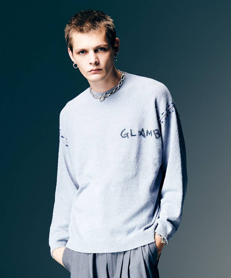 【予約商品】glamb(グラム) Hand Beaded Logo Knit / ハンドビーデッドロゴニット - Blue