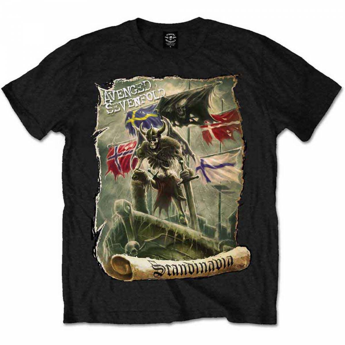 【予約商品】AVENGED SEVENFOLD バンドTシャツ ユニセックス: Scandinavia (Black) - BLACK