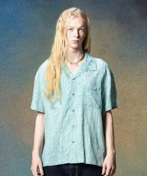 【予約商品】glamb(グラム)GB0225/SH14 : Crack Open Collar Shirt / クラックオープンカラーシャツ - Blue