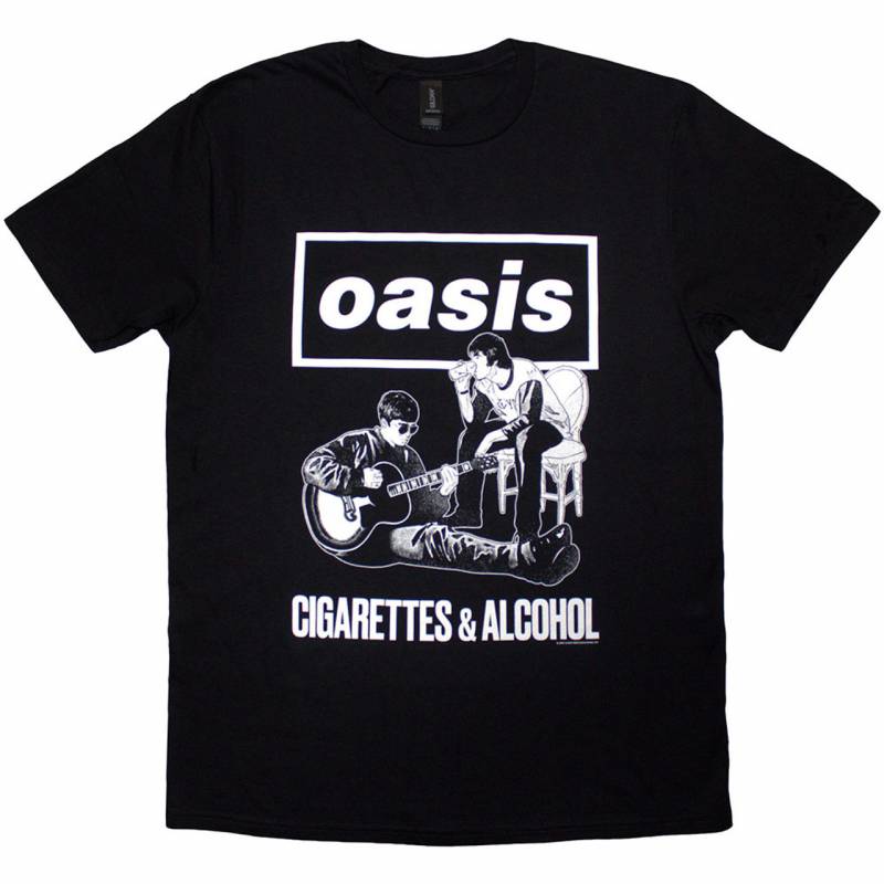 【予約商品】OASIS バンドTシャツ ユニセックス: Cigarettes & Alcohol Illustration Mono (Black)