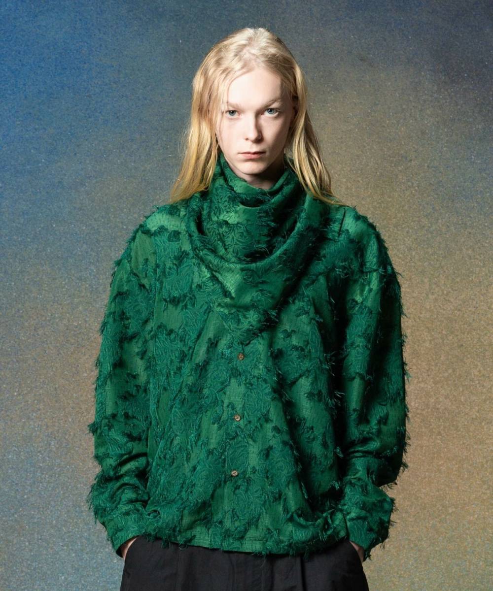 【予約商品】glamb(グラム)GB0225/SH08 : Fuzzy Scarf Shirt / ファジースカーフシャツ - Green
