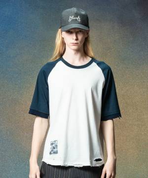 【予約商品】glamb(グラム)GB0225/CS12 : Damaged Raglan T-Shirt / ダメージラグランＴシャツ - White