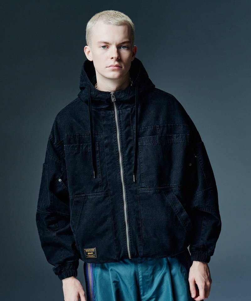 【予約商品】glamb(グラム) Remake Hooded Work Jacket / リメイクフードワークジャケット - Black