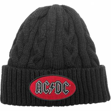 【予約商品】AC/DC Unisex Beanie Hat: Oval Logo (Black) (Cable Knit) - BLACK