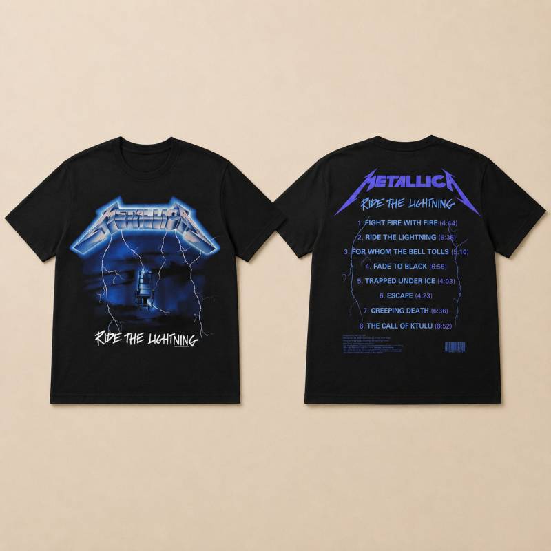 【予約商品】METALLICA バンドTシャツ ユニセックス: Ride The Lightning Tracks (Black) (Back Print)