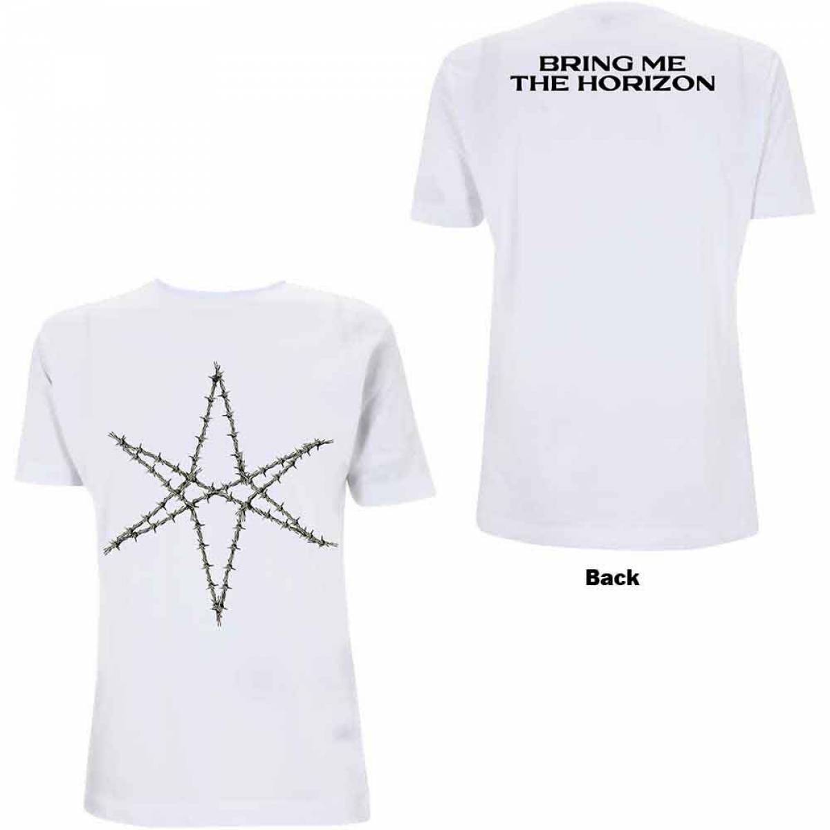 【予約商品】BRING ME THE HORIZON バンドTシャツ ユニセックス: Barbed Wire (White) (Back Print) - WHITE