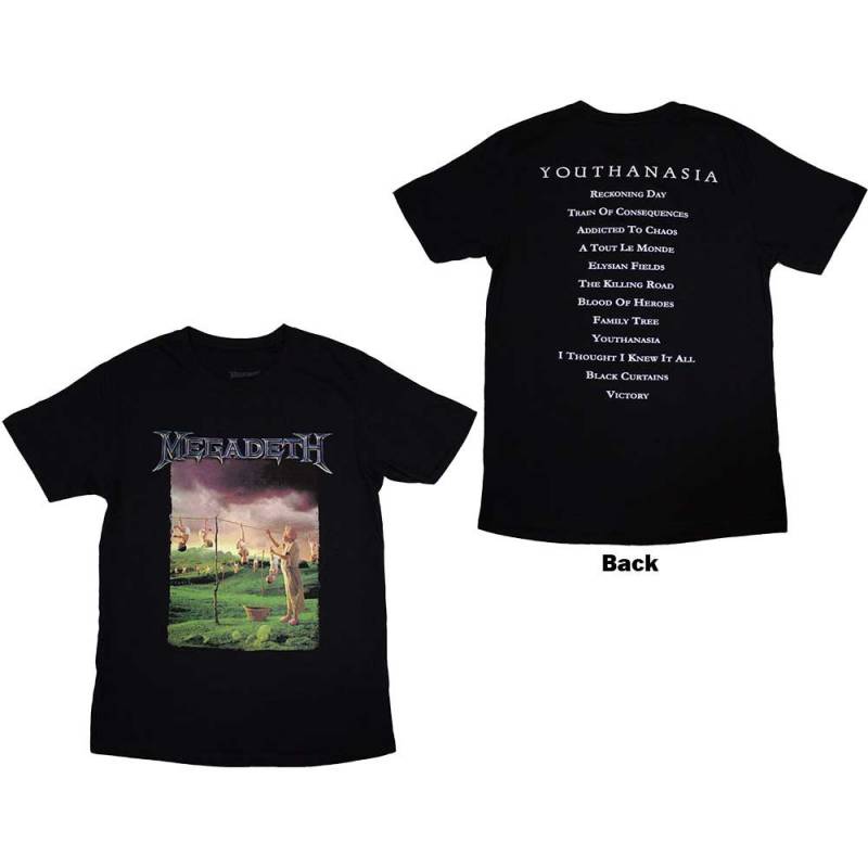 【予約商品】MEGADETH バンドTシャツ ユニセックス: Youthanasia Tracklist (Black) (Back Print)