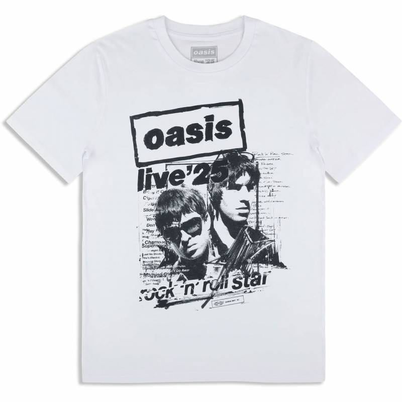 【予約商品】OASIS バンドTシャツ ユニセックス: Live '25 Rock N Roll Star (White) (Ex-Tour)