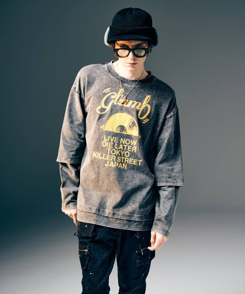 【予約商品】glamb(グラム)Layered Acid Cutsew / レイヤードアシッドカットソー - Charcoal