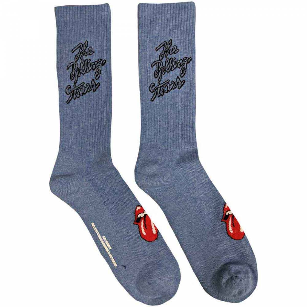 【予約商品】THE ROLLING STONES Unisex Terry Socks: Script Logo (Tie-Dye Effect Blue) (UK Size 7 - 11) - TIE-DYE EFFECT BLUE