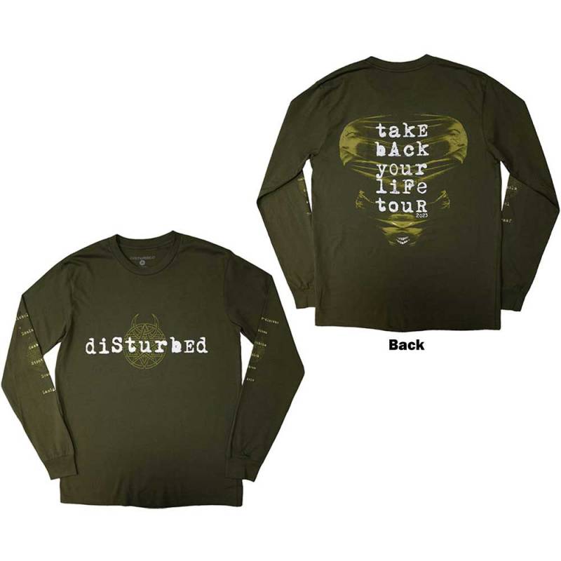 【予約商品】DISTURBED Unisex Long Sleeve バンドTシャツ: European Tour '23 Take Back (Green) (Back Print & Ex-Tour)