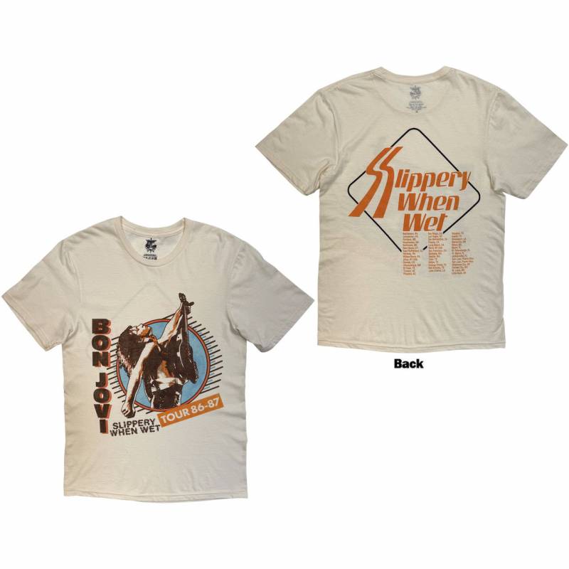 【予約商品】BON JOVI バンドTシャツ ユニセックス: Slippery When Wet Tour '86-'87 (Back Print)