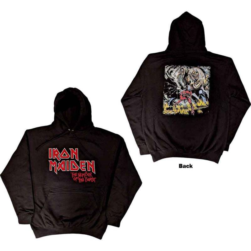 【予約商品】IRON MAIDEN Unisex Pullover Hoodie: Number Of The Beast Vintage Logo Faded Edge Album (Black) (Back Print)