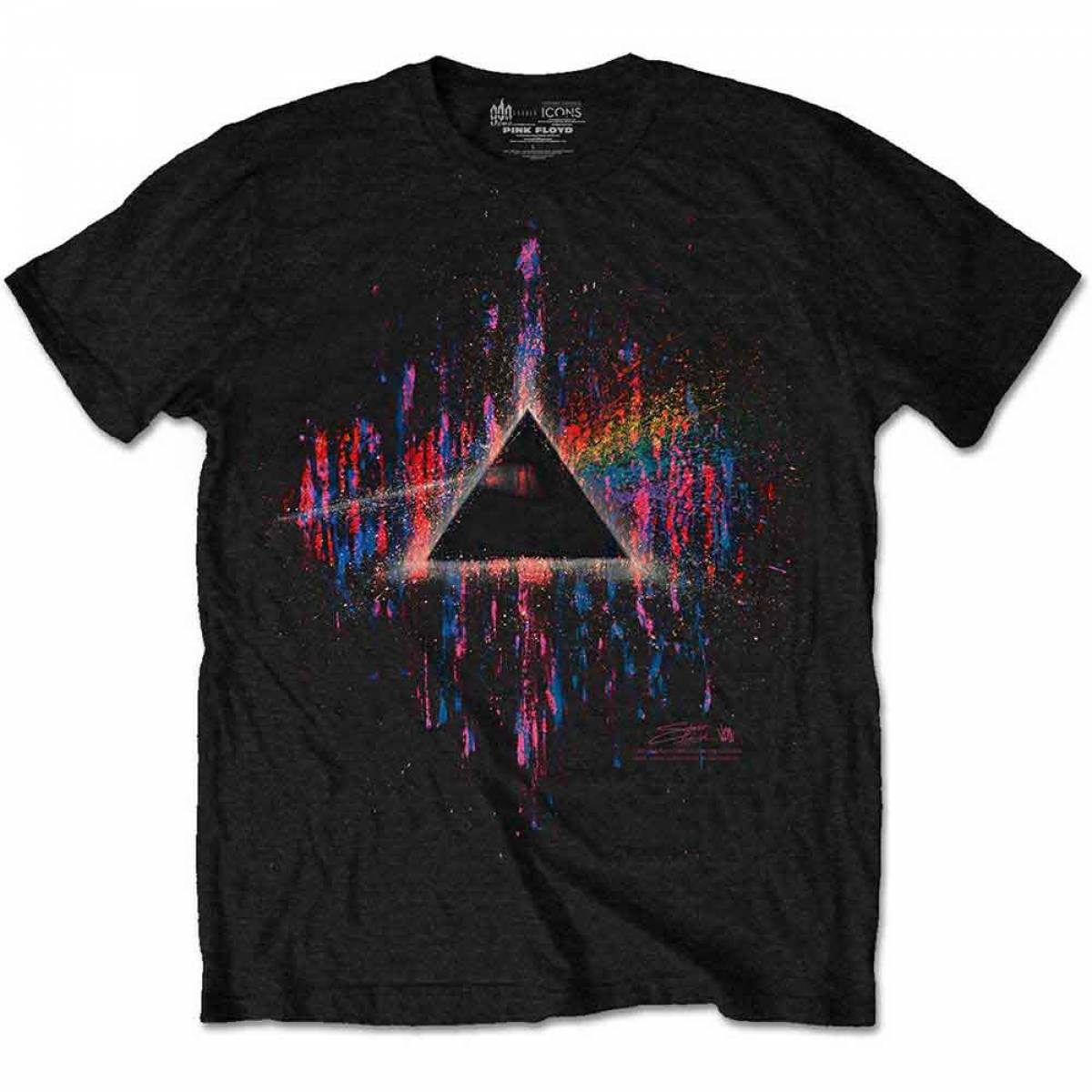 【予約商品】PINK FLOYD バンドTシャツ ユニセックス: Dark Side of the Moon Pink Splatter (Black) - BLACK