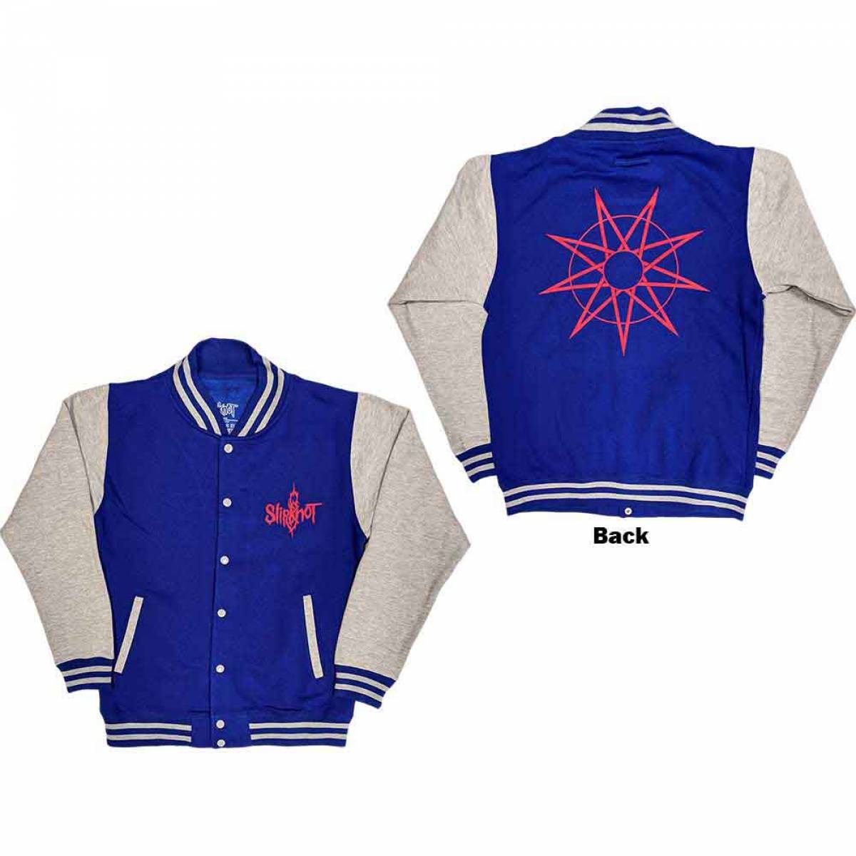 【予約商品】SLIPKNOT Unisex Varsity Jacket: 9 Point Star (Blue & Grey) (Back Print) - BLUE & GREY