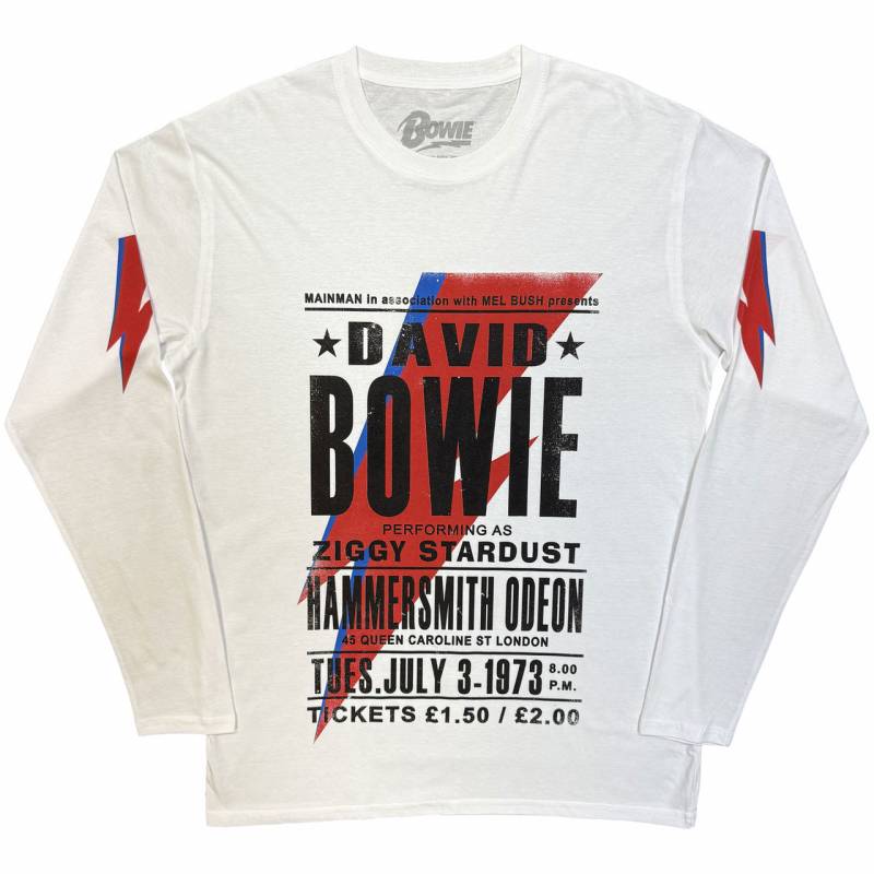 【予約商品】DAVID BOWIE Unisex Long Sleeve バンドTシャツ: Hammersmith Odeon (White) (Sleeve Print)