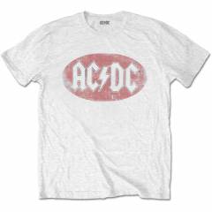 【予約商品】AC/DC バンドTシャツ ユニセックス: Oval Logo Vintage (White) - WHITE