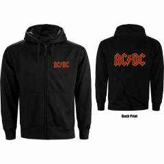 【予約商品】AC/DC Unisex Zipped Hoodie: Logo (Black) (Back Print) - BLACK