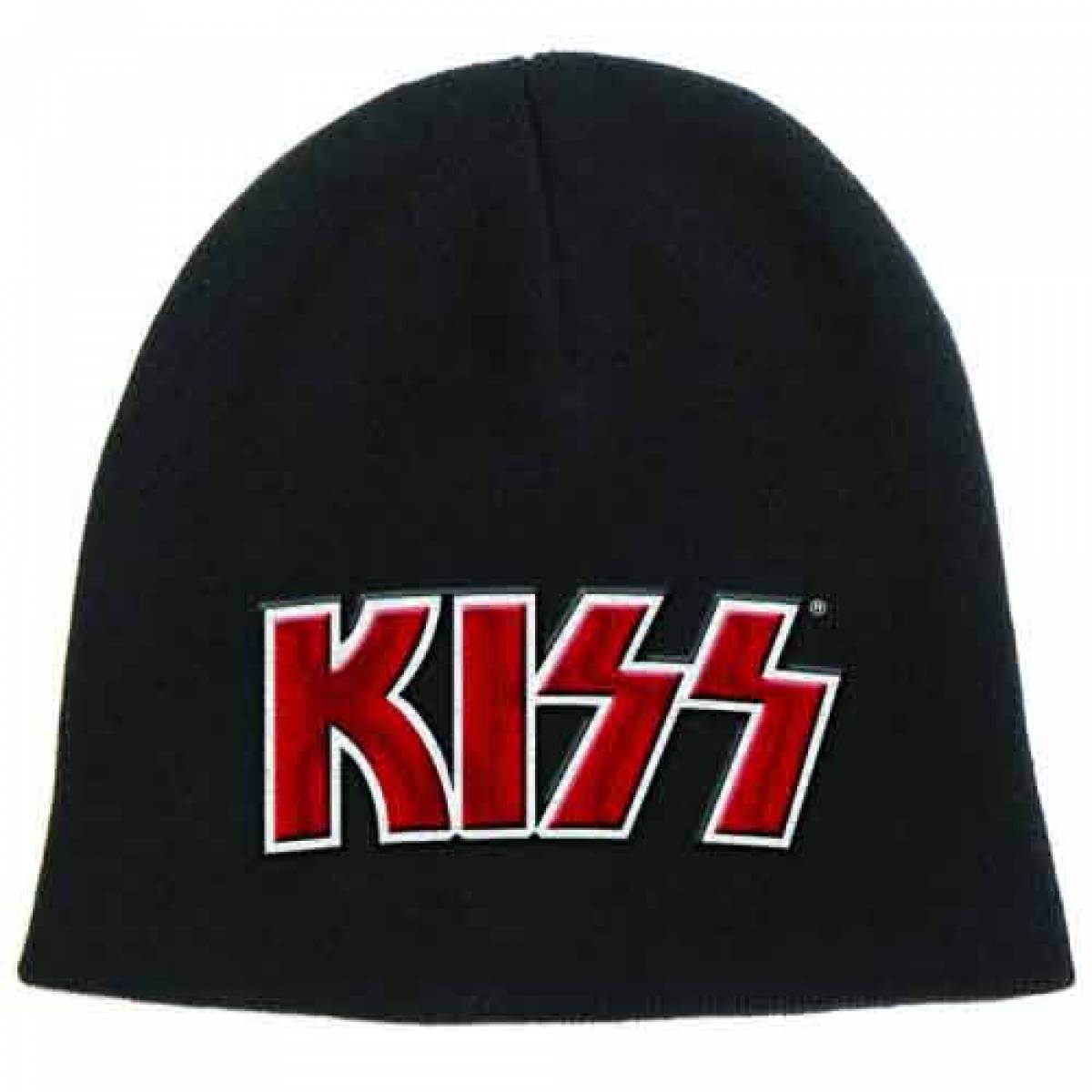 【予約商品】KISS Unisex Beanie Hat: Red on White Logo (Black) - BLACK